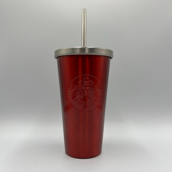 Starbucks Stainless Steel 16 oz Tumbler‎ Ruby Red with Silver Lid  & Straw Metal - Picture 3 of 16